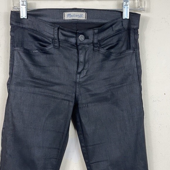 Madewell Black Skinny Skinny Moto Jeans 26 Ankle Zip Coated Leather Look Y2K - Picture 15 of 16